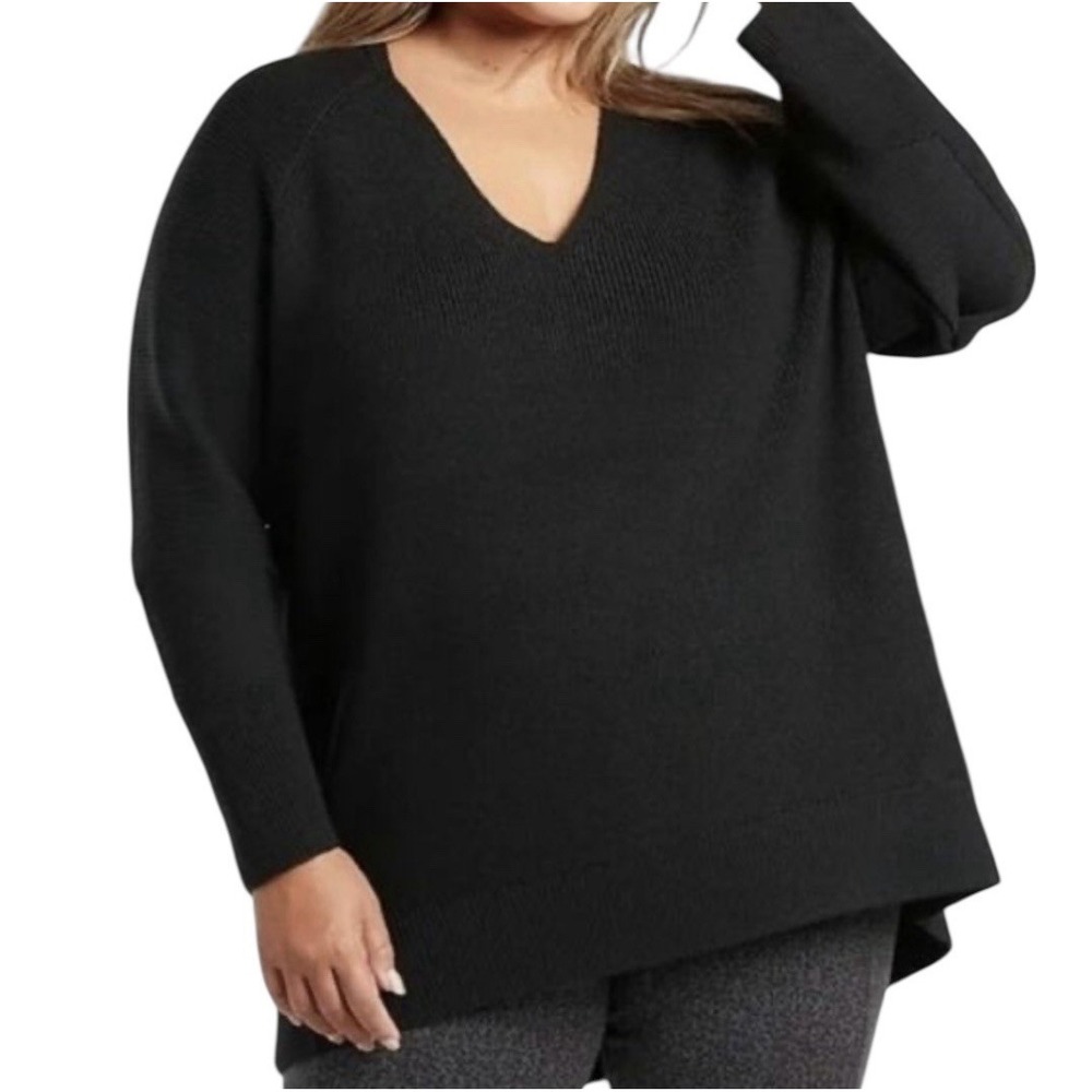 Athleta Sweater Top Women's 1X Fine Merino Wool Blend Black Stretch Outdoor